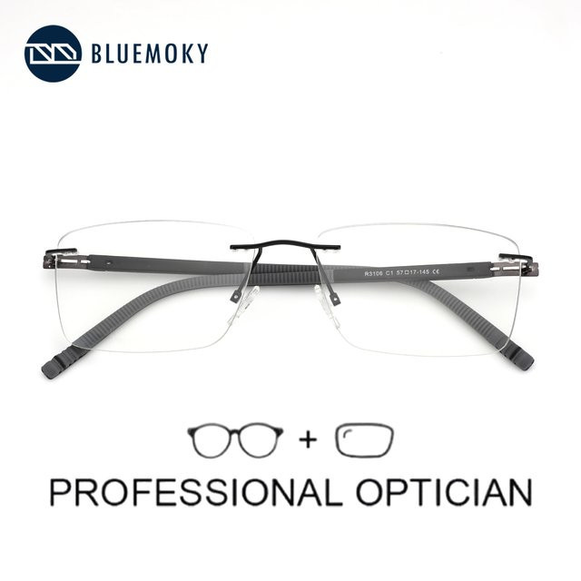 BLUEMOKY Korrektionsbrille, randlos, rechteckig, Metall, schwarz, Herren, Blaulichtfilter, photochrom - Bild 1