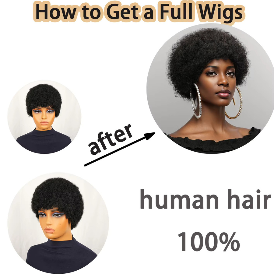 OYM HAIR Afro Bob-Perücke, Echthaar, Damen, lockig - Bild 2