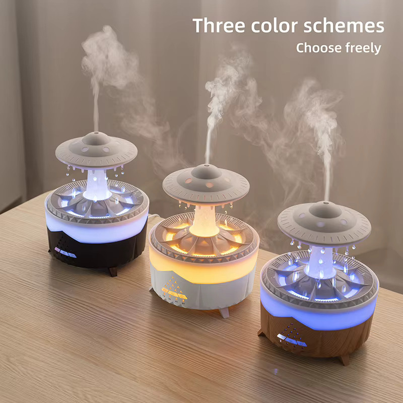 JFBONIN UFO Regentropfen-Luftbefeuchter mit Aromatherapie und USB-Anschluss, Weiß - Bild 4