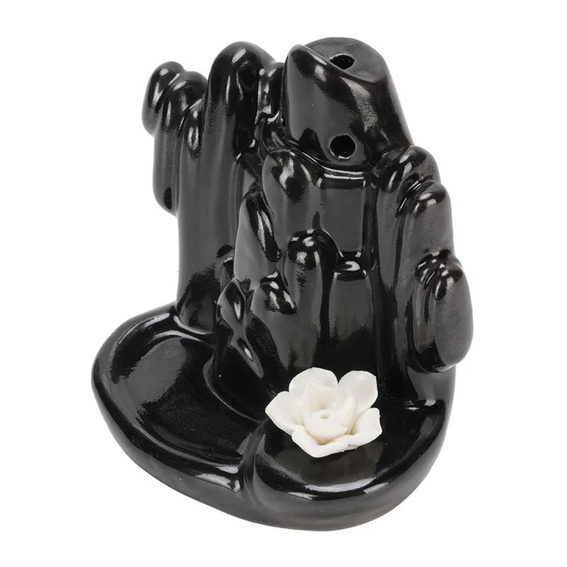 CosyHome Wasserfall Rückfluss Räuchergefäß aus Keramik in Schwarz als Berg-Ornament für Aromatherapie - Bild 6