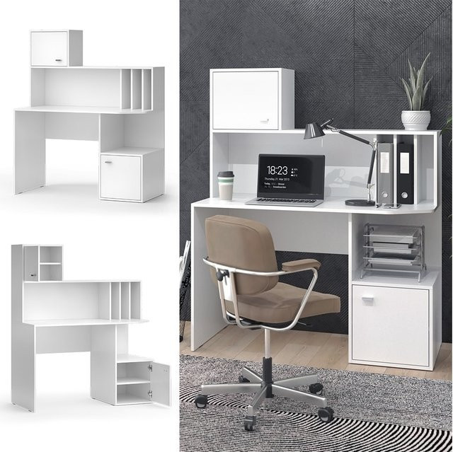 Vicco Schreibtisch Alwin Weiß mit 2 Türen B: 115 cm, T: 55 cm - Bild 1
