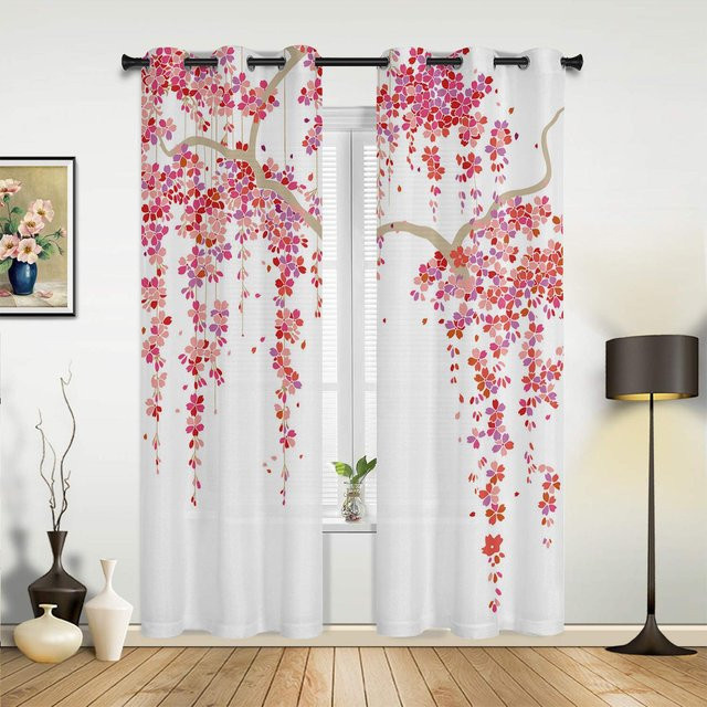 Yiran Furniture Vorhänge mit Palmenblatt-Design in Gelb, Grau und Weiß, semi-transparent, B: 135 cm, H: 230 cm - Bild 1