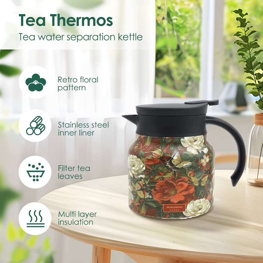 Willstar Edelstahl Teekanne mit Teesieb Infuser in Floral Design, Rot/Mehrfarbig - Bild 2