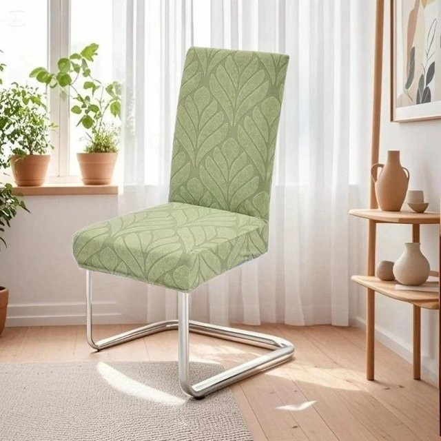 Dehnbarer Jacquard Esszimmerstuhlbezug von Yiran bag in Grün mit floralem Muster - Bild 1
