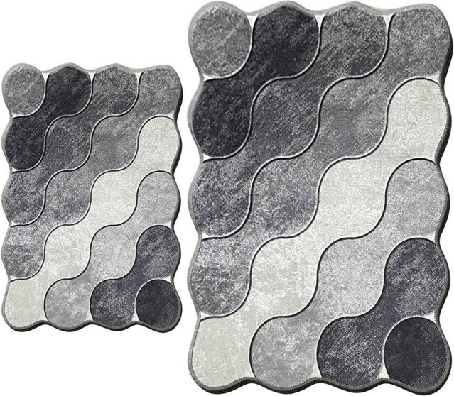 Mijolnir Badgarnitur modern in Grau und Weiß, antibakteriell und rutschfest aus Polyester - Bild 1