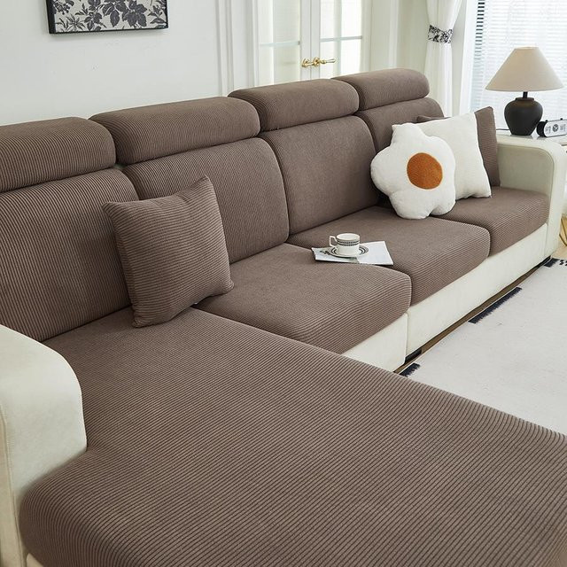 Elastischer Sofasitzbezug aus Jacquard mit Streifenmuster in Grau - Bild 1