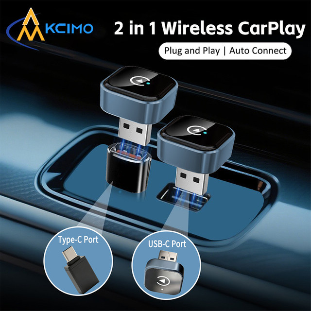 Kcimo 2-in-1 Kabelloser CarPlay und Android Auto Adapter in Schwarz als Plug-and-Play Dongle für kabelgebundene Fahrzeuge - Bild 1