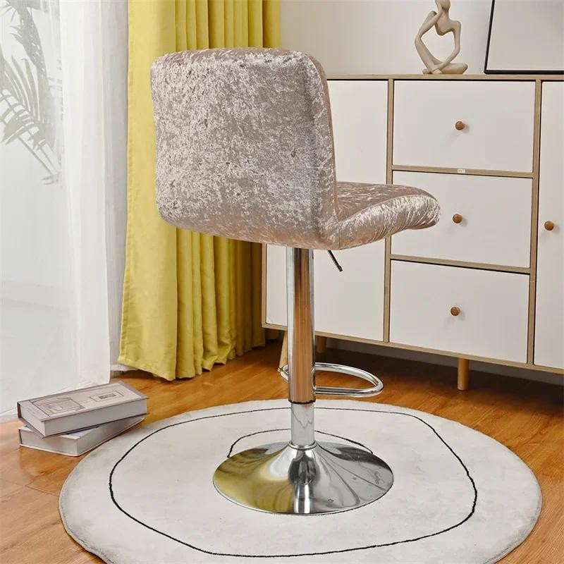 Elastischer Stuhlbezug für Barhocker aus weichem Plüsch in Beige, abnehmbarer Sitzbezug für drehbare Hocker mit kurzer Rückenlehne - Bild 2