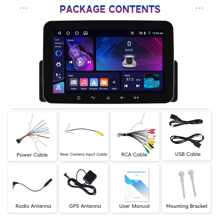Podofo Android Autoradio mit CarPlay, 64 GB Speicher, WiFi, Bluetooth, GPS und DSP Navigation in Schwarz - Bild 5