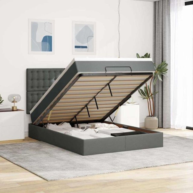 Vidaxl Ottoman Polsterbett mit Matratze und LED-Beleuchtung in Anthrazit Grau, B/T/H: 140 x 190 x 128 cm - Bild 1