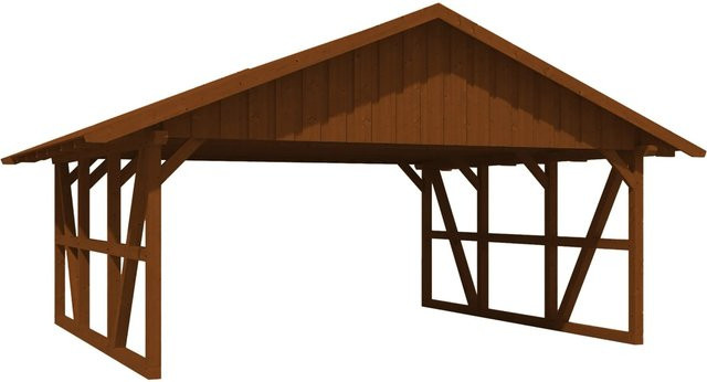 Skan Holz Carport Schwarzwald aus Fichtenholz mit Dachschalung in Nussbaum Braun, B: 684 cm, T: 600 cm - Bild 1