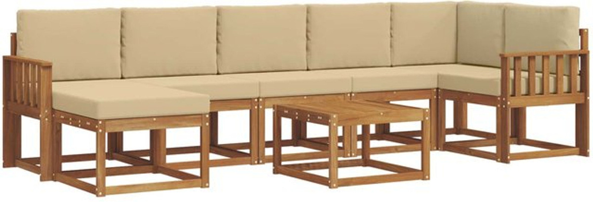 vidaXL Outdoor-Sofagarnitur aus Massivholz mit 8-teiligem Kissen-Set in Natur und Beige - Bild 1