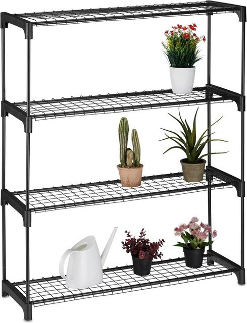 Relaxdays Pflanzenregal aus Metall und Kunststoff in Schwarz mit 4 Ablagen, B/T/H: 91 x 28 x 106 cm - Bild 1