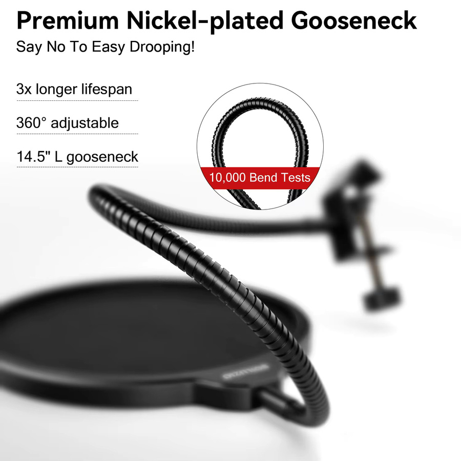 SZKOSTON Professionelles Studiomikrofon Set mit Popfilter, flexiblem Schwanenhals und zweilagigen Windschutzscheiben in Schwarz für AM8T BM88 K688 Mic - Bild 4