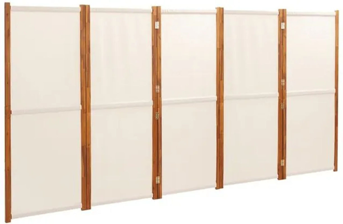 5-tlg. Raumteiler Vidaxl aus Akazie-Holz und Textilene in Cremeweiß, Breite: 350 cm, Höhe: 180 cm - Bild 1