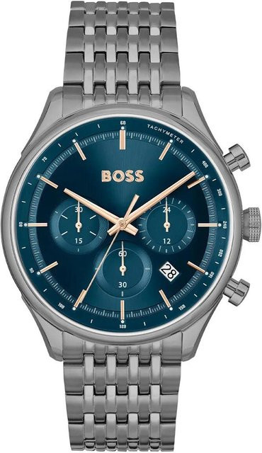 Hugo Boss Chronograph, Quarz, Edelstahl, 45 mm, Herren, Schwarz, Blau - Bild 1