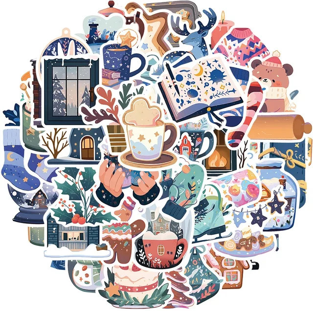 50 Stück GOGOTU Cartoon Winter Weihnachten Graffiti Aufkleber, wasserdichte DIY Aufkleber in Multicolour für Telefon, Sammelalbum und Spielzeug - Bild 1