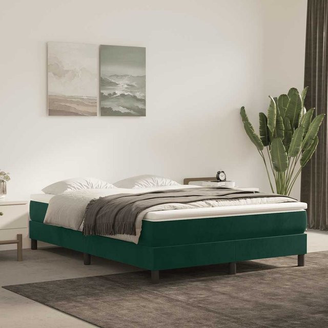 vidaXL Boxspringbett aus Samt in Dunkelgrün, B/T/H: 140 x 200 cm - Bild 3