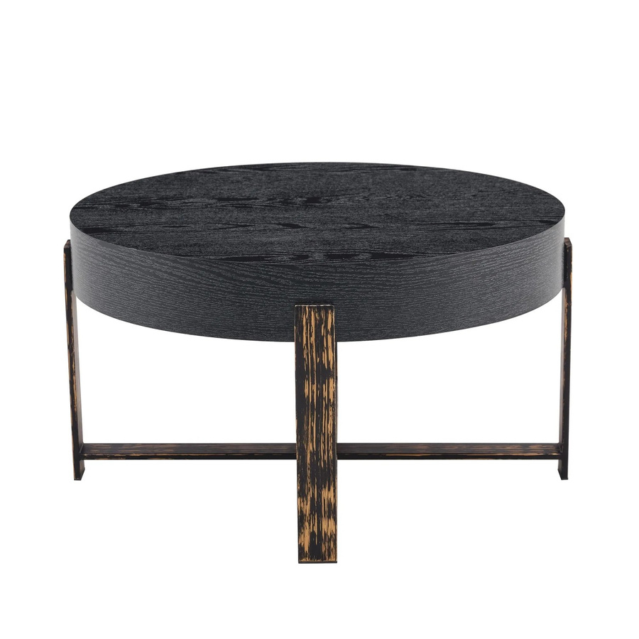 okwish Beistelltisch mit rundem Design und Metallgestell in Schwarz, B/T/H: 68 x 68 x 39 cm - Bild 2