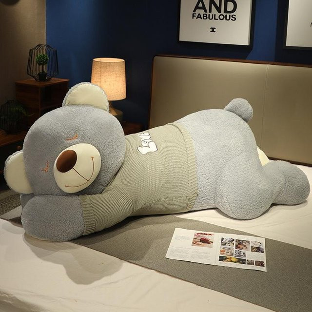 Liegender Bär Puppe Plüschtier, Grau, 80cm - Bild 1