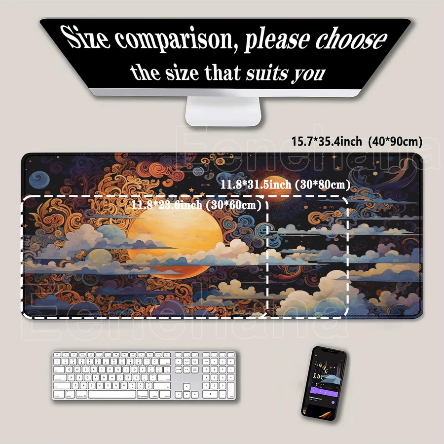 Riccu Gaming-Mauspad Cloud-Overlock mit Vollmond und Nacht Motiv in Multicolour, XXL-Schreibtischunterlage, B: 90 cm, T: 40 cm - Bild 2