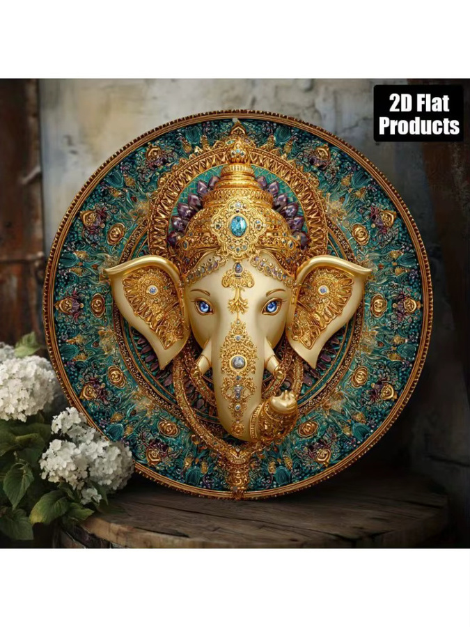 Rundes Aluminiumschild Ganesh in Gold mit orientalischem Design als Wanddekoration von Potdemiel - Bild 5