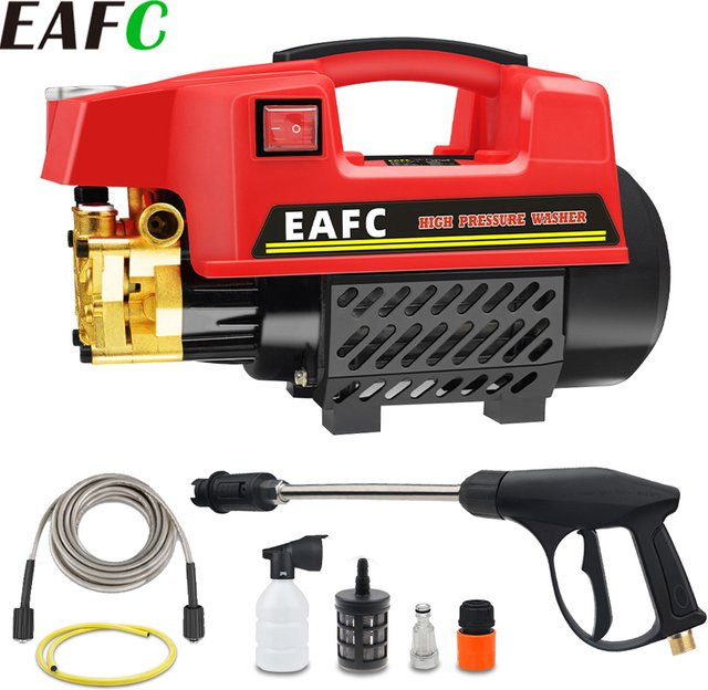 EAFC Autowaschmaschine mit 200 Bar Hochdruck, 1000 W und langer Pistole in Rot - Bild 1