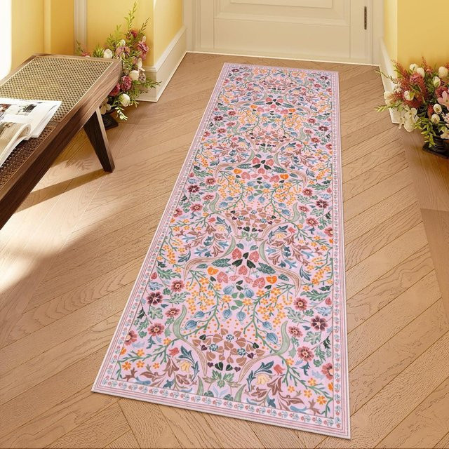 Maschinenwaschbarer Flur Teppichläufer Wilton mit floralem Design in Multicolor, B/T/H: 60 x 180 cm - Bild 1