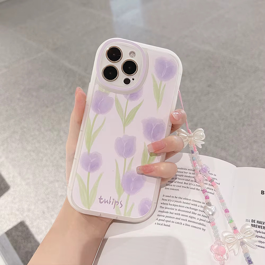 MUQGEW Handyhülle mit Tulpenblumen-Design und Handschlaufe-Kette für iPhone, stoßfeste Schutzhülle in Multicolour - Bild 2