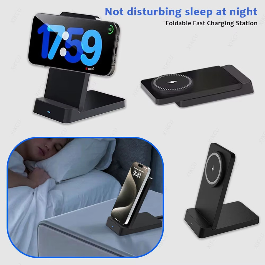 VIKEFON Magnetisches kabelloses Ladegerät 15W, faltbare Handyhalterung für iPhone 12 bis 17 Pro Max, Schwarz - Bild 5