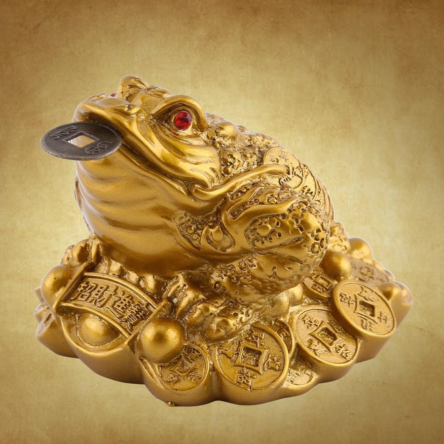 Yiran Furniture Feng Shui Glücksfrosch in Gold als Tischdekoration für Zuhause und Büro - Bild 2