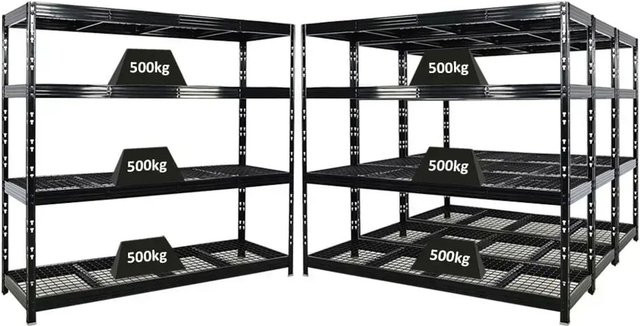 PROREGAL Rhino Profi Schwerlastregal Set aus 4 Stück, Schwarz, 4 Gitterrost-Ebenen, Fachlast 500kg, H x B x T: 180 x 200 x 60 cm - Bild 1