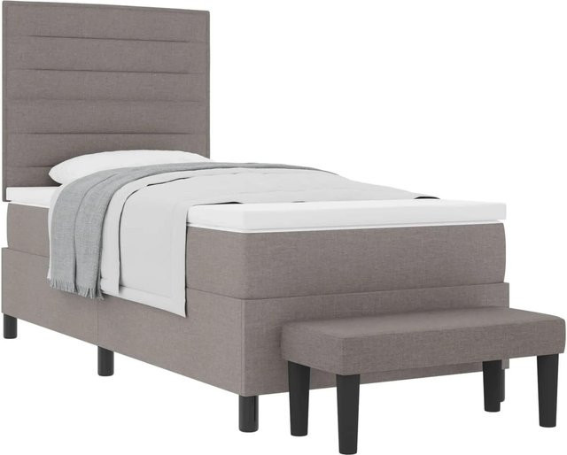 vidaXL Boxspringbett mit Matratze und Kopfteil in Taupe und Grau aus Stoff, B/T/H: 100 x 200 x 128 cm - Bild 1
