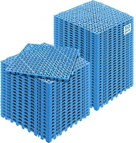 VEVOR Ineinandergreifende Drainage-Bodenfliesen aus PVC, 50 Stück, Blau, B/B/H: 30 x 30 cm - Bild 1