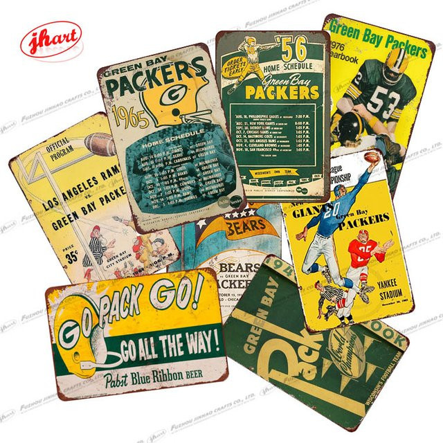 Vintage PACKERS Metallschild Wanddeko für Wohnzimmer, Bar oder Club, Mehrfarbig, Breite: 20,32 cm, Höhe: 30,48 cm, Tiefe: 0,2 cm - Bild 1