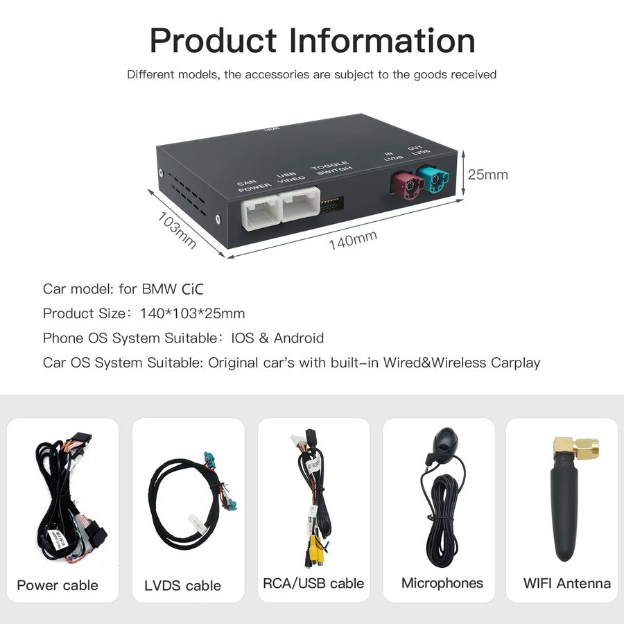AUTOABC Drahtloses CarPlay und Android Auto Interface für BMW 5er F10 F11 F07 GT7 sowie Serie F01 F02 F03 F04 mit NBT CIC-System, Schwarz - Bild 4