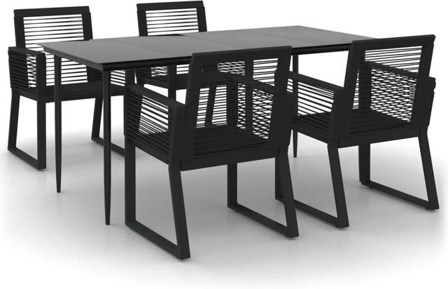 vidaXL 5-teilige Garten-Essgruppe aus schwarzem PVC-Rattan mit Tisch aus gehärtetem Glas - Bild 1