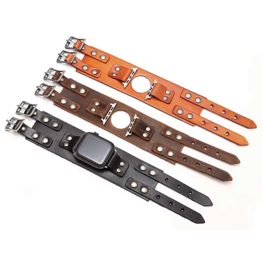 VATMENS Uhrenarmband Leder, Doppeltes Metallschnallenarmband, Unisex - Bild 2
