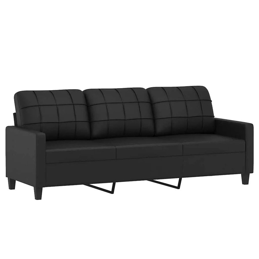 vidaXL 3-Sitzer-Sofa Schwarz mit Kunstleder und Metallrahmen, Breite: 198 cm, Tiefe: 80 cm, Höhe: 77 cm - Bild 2