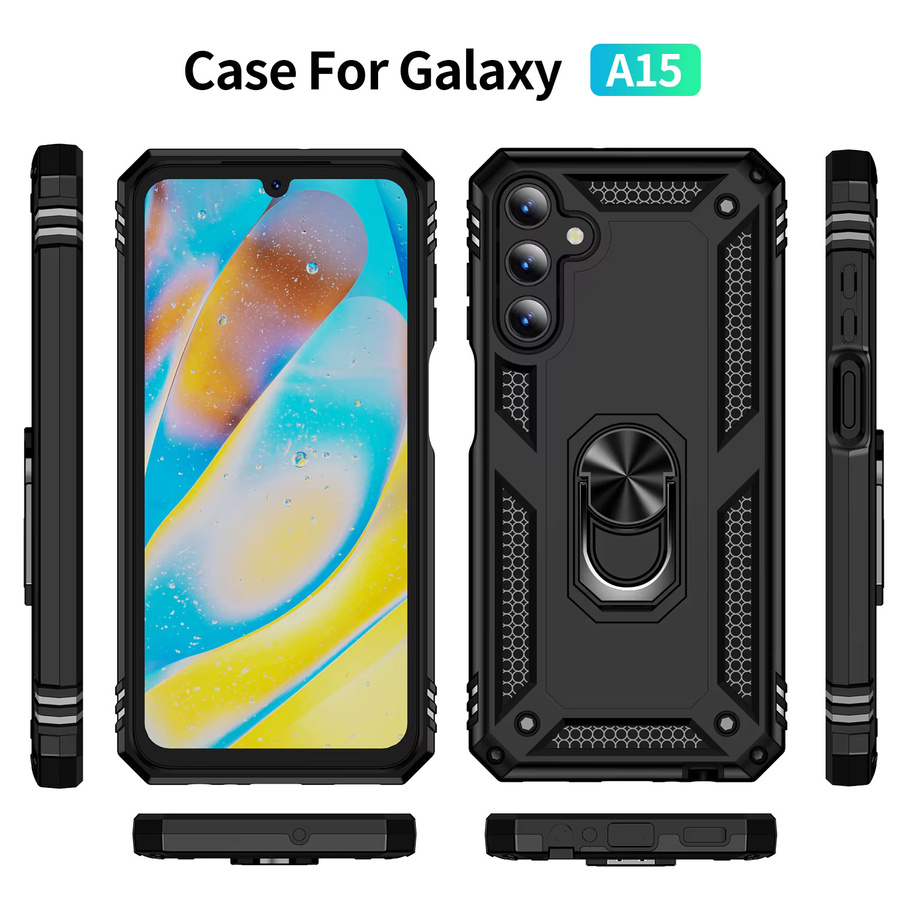 Stoßfeste Panzerhülle für Samsung Galaxy A56 A36 A26 A15 A35 A55 A05S A05 A14 A34 A54 A16 A06 mit Ringständer und Stoßfänger-Rückseite in Schwarz und Gold - Bild 6