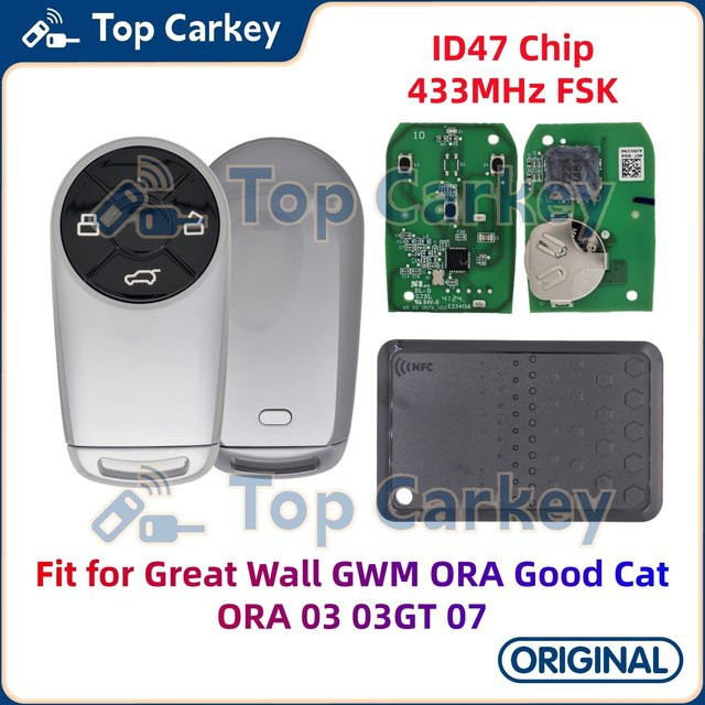 TopCarkey Originaler intelligenter Fernschlüssel mit ID47-Chip, 433 MHz, Farbe: Schwarz, für GWM ORA Good Cat, ORA 03, 03GT, 07 - Bild 1