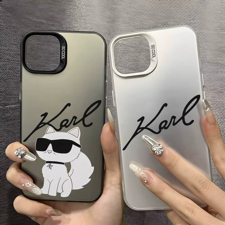 Handyhülle K-Karls Süße Katze im Cartoon-Design für iPhone 11 bis 17 Pro Max, Matt Laser Metallic Aurora in Schwarz und Lila - Bild 3