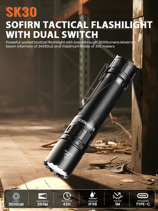 SOFIRN SK30 Taktische Taschenlampe mit hohem Lumen, 6000 K, USB-C, 21700 wiederaufladbar und zwei Endschaltern - Bild 7