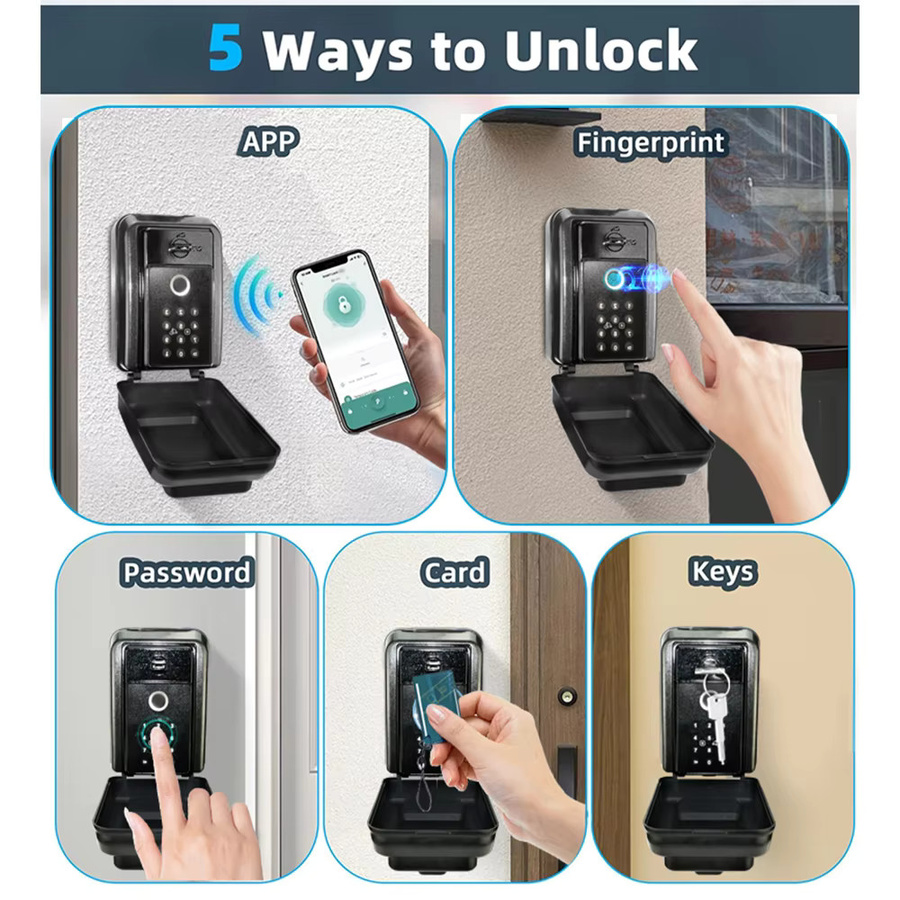Tuya Bluetooth Smart Key Box für den Außenbereich, IP65 wasserdicht, schwarze Schlüsselbox zur Wandmontage mit Diebstahlsicherung - Bild 2