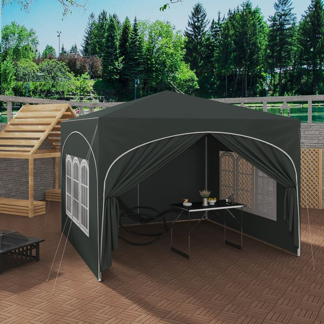 WOLTU Faltbares Gartenzelt mit 4 Seitenwänden, Partyzelt mit UV-Schutz und Wasserabweisung, B/T/H: 3 x 3 x 2,25 m (Anthrazit/Grün) - Bild 1