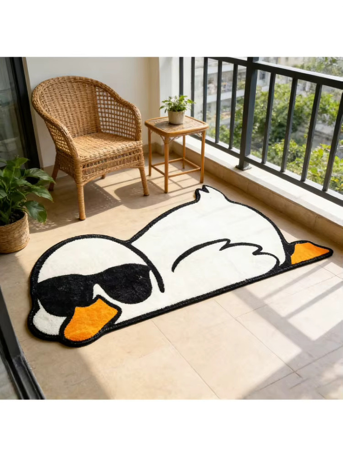 VIKAMA Teppich mit gelbem Enten-Print und Sonnenbrillen-Motiv in Gelb und Weiß für Schlafzimmer und Kinderzimmer - Bild 6