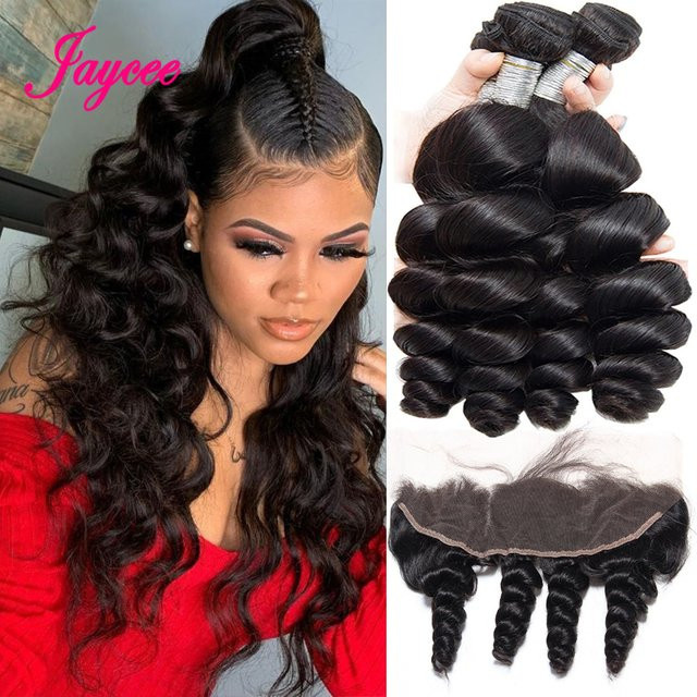 JAYCEE HAIR Menschenhaar Extensions, lose Wellen, 4x4 13x4 Closure, 3-4 Bündel - Bild 1