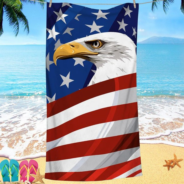 Badetuch mit amerikanischer Flagge aus superfeiner Polyester-Faser, doppelseitiges Fleece, weiß/mehrfarbig, B: 40 cm, H: 60 cm - Bild 1