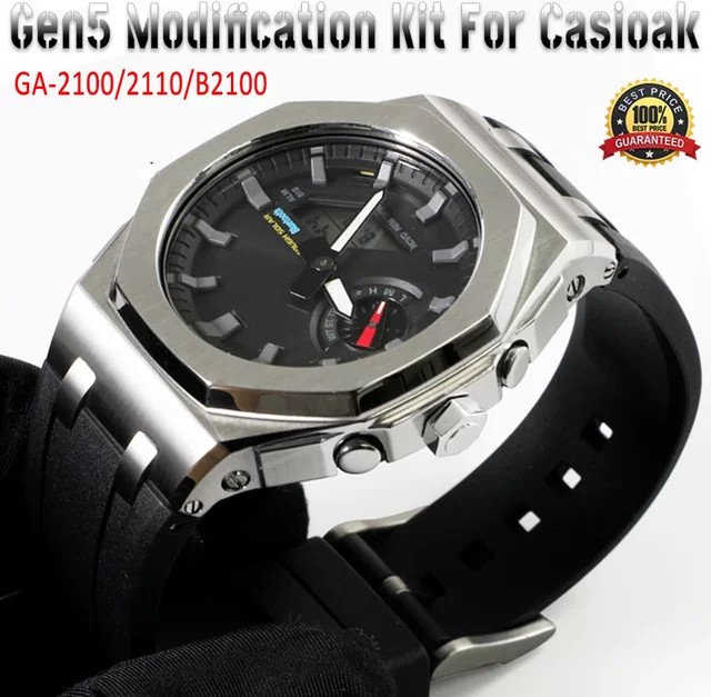 OAKCHARM Mod-Kit für Casioak GA2100 GAB2100, Edelstahl-Metalllünette, Gummi-Metallarmband, Silber - Bild 1