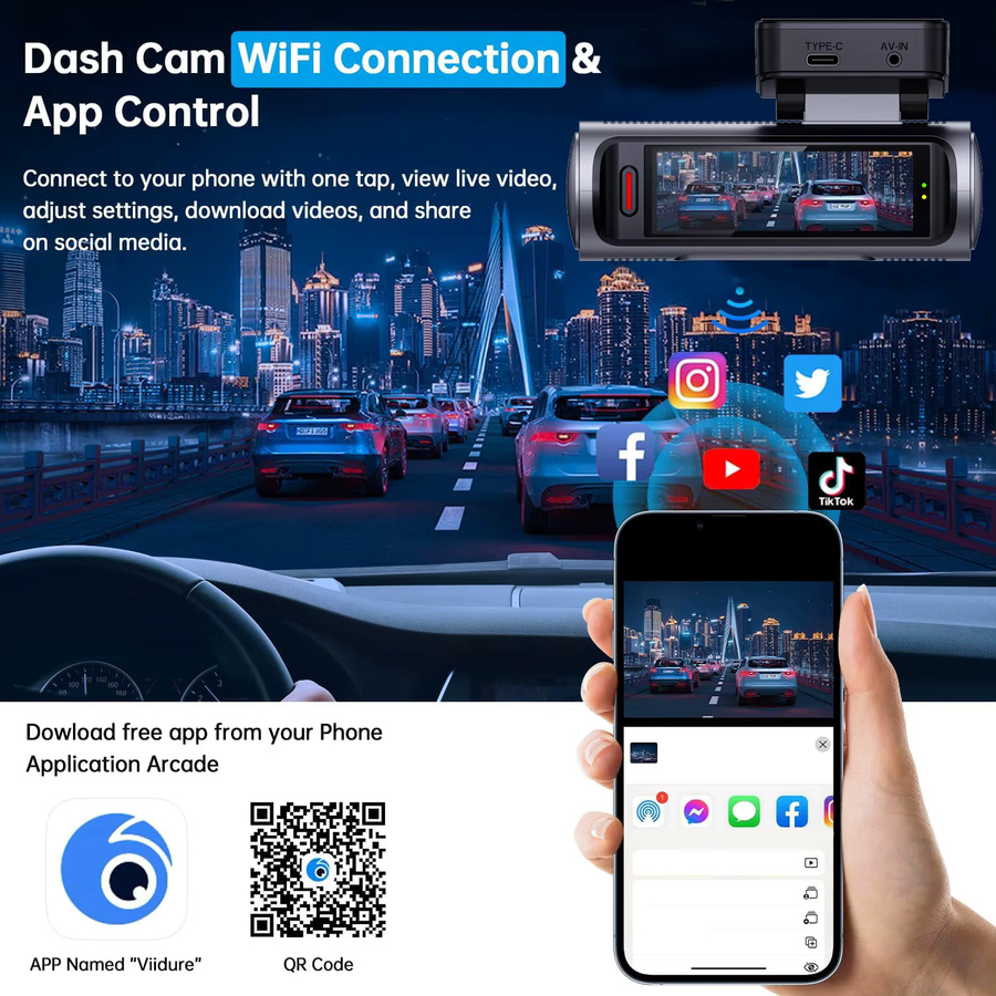 Maxtoss Dual-Objektiv 4K Dashcam mit 5G WiFi und GPS, Videorekorder vorne und hinten in Schwarz - Bild 5